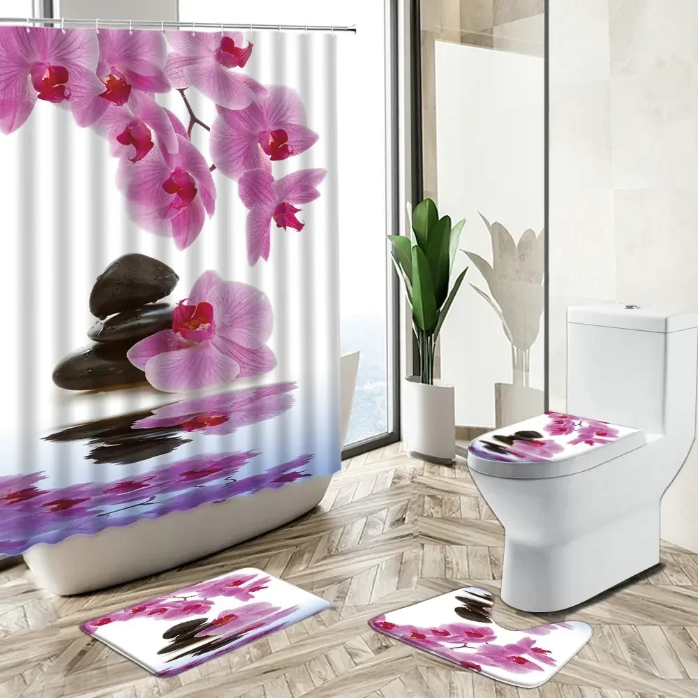 Bamboo Bath Mat - ستارة حمام بتصميم الأوركيد الأخضر والخيزران